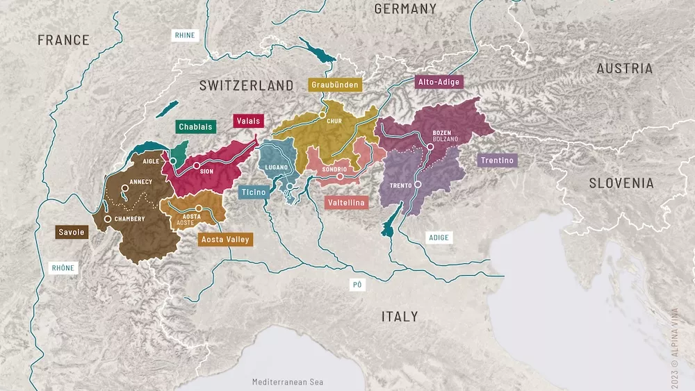 Alpine Wine Regions map (c) 2023 Alpinavina.com